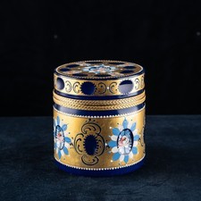 XL Antique Opaline Glass Box Fratelli FERRO HandPainted Gold Murano Italian Blue