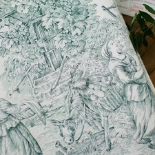 Toile de Jouy coton Pastorale imprimée en vert [au demi-mètre]