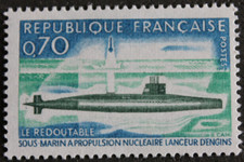 Timbre - FRANCE - Le Redoutable - Sous-marin - Neuf ** - YT1615 - 1969