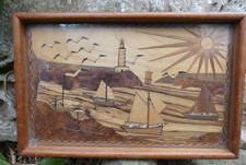 Plateau en Marqueterie Art Populaire Bretagne DLG de QUILLIVIC thoniers 1930