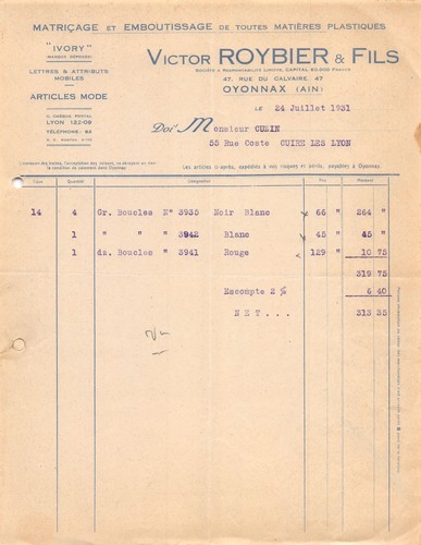 Facture 1931 matricage - ,