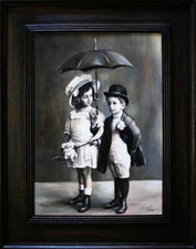 Rétro Enfants Peinture À L'Huile Handgemalt Cadre Signé 96x76cm, Mural Déco