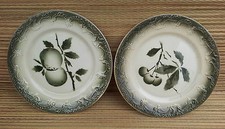  Lot de 6 assiettes, barbotine, déco fruits, Pexonne, vintage, old french plates