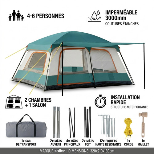 Tente camping familiale 6 - tente,