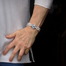 Bracelet Argenté Art Deco CZ Blanc Bleu Fausse Perle Vintage 1920 Style SZ2