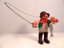 Ancien jouet poupée BD MECKI hérisson Steiff Germany 1950 pêcheur 