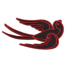 Patch Ecusson - Hirondelle - noir-rouge - tête droite 