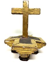 Croix Sur Socle XIX EME Feuille D'Or Sacred Art Sacré Antique Golden Cross