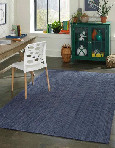 Tapis bleu jute naturel
