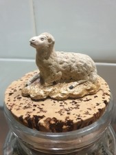 Ancien Santon Creche Noel Devineau Mouton Couché 4 Cm H 6,5 L Taille 3 Floqué