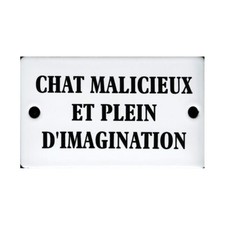 Plaque humoristique  émaillée bombée de 6x10 cm CHAT MALICIEUX ET PLEIN D'IMA