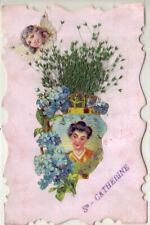 CPA Fantaisie nacrée STE CATHERINE Geisha dans Lanterne japonaise Ajoutis Herbes