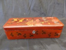 ancienne boite à gants asiatique bois laqué rouge décor oiseaux fleurs