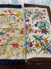 2 Foulards écharpes Florale en Soie roulottés main comme Hermès/7444V2