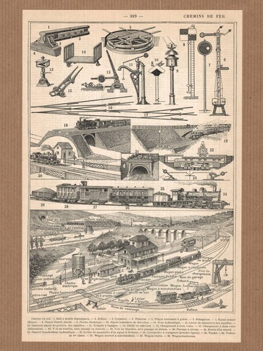 Lithographie ancienne chemins - lithographie,
