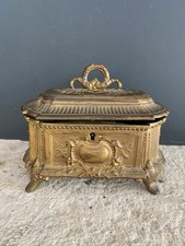 Boîte Bijoux Ancienne en Régule Doré Formant Coffre Fin 19eme Début 20eme - Déco