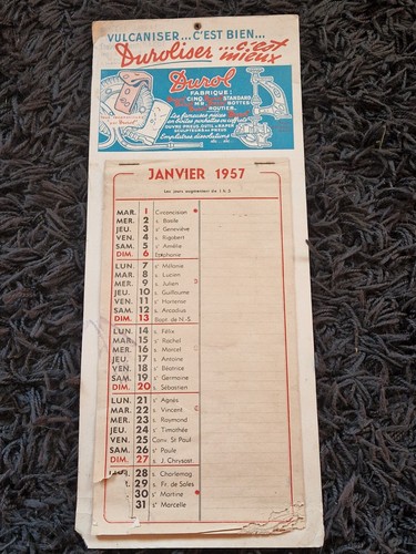 Calendrier durol vulcanisation - calendrier,