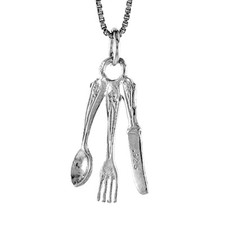Argent Sterling Cuillère, Fourche & Couteau Pendentif / Breloque, Italien Chaîne