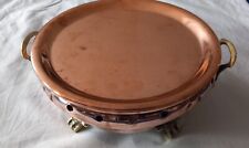 Vintage French Normandy ornate copper plate warmer with brass feet/handles