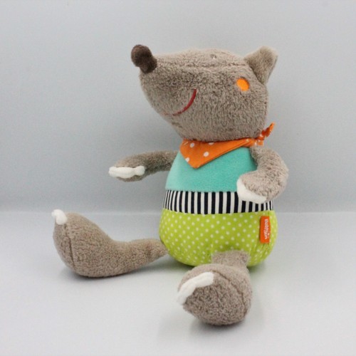 Doudou chien loup marron vert