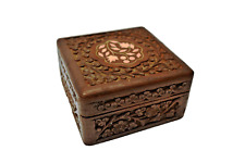 Antique Sculpté à la Main Boîte en Bois Avec Motif Floral & Incrustation Bijou
