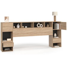 Tête de lit sur pied CAMPHA 240 cm avec chevets tiroir + placards + niches bois 