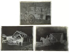 Nantes Chariot Calèche 3 Plaques verre photo, négatif noir & blanc 9x12 cm