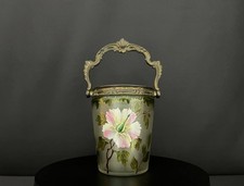 Seau décoratif en verre peint à la main, monture en métal