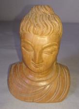 ANCIENNE STATUETTE FIGURINE SCULPTURE BUSTE TETE  BOUDDHA THAILANDE en bois teck