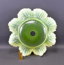 French Large Vaseline Glass Hanging Lamp Ceiling Light Ouraline 15 1/8"