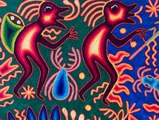 Mexican AMAZING Huichol Yarn Painting José Bénitez Sanchez 24' x 48' early 2009