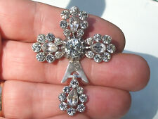 BEAU PENDENTIF / CROIX ANCIENNE XIXème REGIONALE en Argent avec PIERRE STRASS