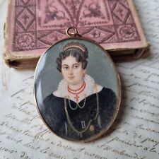 Portrait MINIATURE Peint Cadre Or 18 Carats 1820 Bijou Corail Tiare French