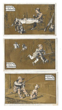 3 anciens chromos pub fond or Chocolat de la Cie Française chasse et pêche