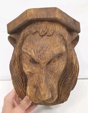 25 Cm selette tete lion sculpture bois zoomorphe royal bretonne ancienne