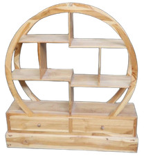 Table Ronde En Teck – Design Ethnique Avec Tiroirs – cm 100x27x110h