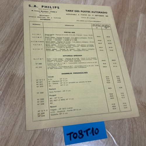 Philips liste prix 1960