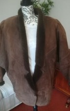 Veste longue femme cuir peau lainée  t 48 50  comme neuf