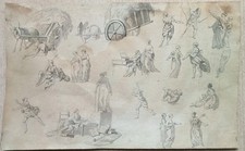 Dessin Ancien Lavis Néoclassique Scène De Vie Étude Vers 1780 1800