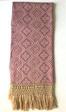 Woven Shawl/Wrap - Rebozo -  Scarf - Made In Mexico - Violet With Beige 
