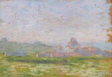 Paul SIEFFERT tableau paysage maisons bord mer côte bretonne vue Bretagne huile