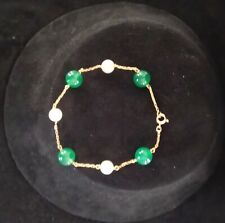 Bracelet marseillais or 18 carats, perles de cultures, agates vertes