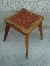 ancien tabouret design 50's sangle cuir style gascoin stool leather lanières 