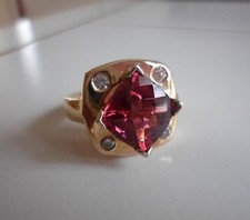 Superbe bague or 14 carats (11,30g) , tourmaline et diamants , faite main, NEUVE