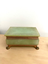 Boîte ancienne albâtre écrin verte pieds métal pattes de lion Genuine Alabaster