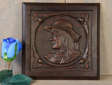 Antique French Hand Carved Wooden Panel  Man Breton Salvaged Architectural Door