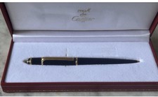 STYLO BILLE CARTIER DIABOLO RESINE NOIRE PL. OR - PIERRE BLEUE