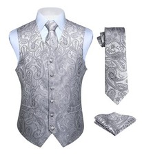 hommes classique Paisley Floral jacquard gilet & cravate et gilet de poche gi...