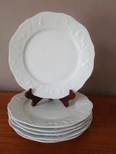 6 ASSIETTES PLATES LIMOGES DESHOULIERES BLANCHES DECOR FRUITS VIGNE EN RELIEF