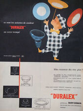 PUBLICITÉ DE PRESSE 1958 LES ASSIETTES EN VERRE TREMPÉ DURALEX COULEUR ST GOBAIN